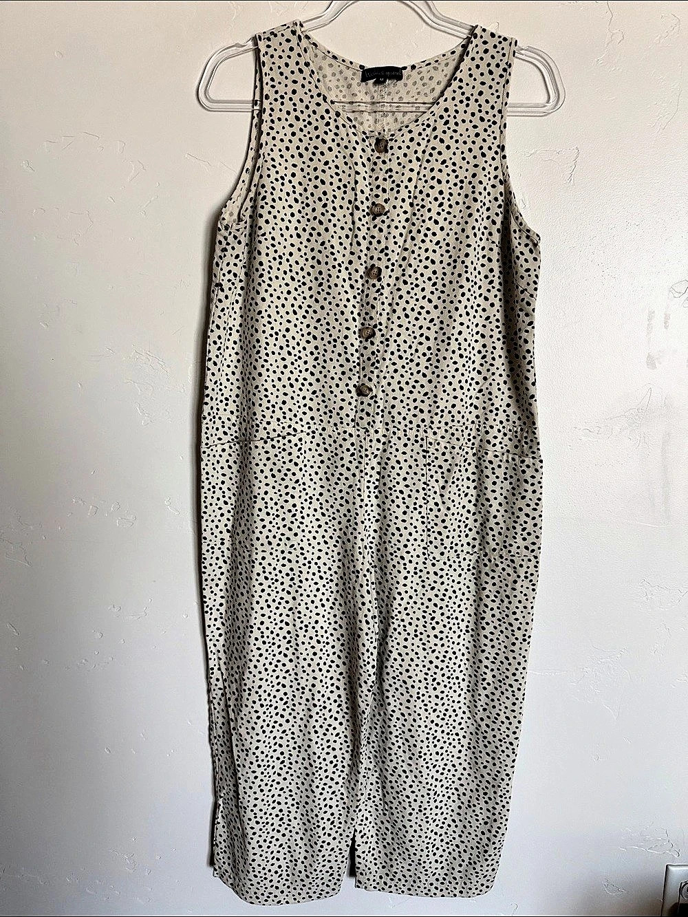 Wishlist Apparel Sleeveless Polka Dot Button-Front Jumpsuit Cream & Black Medium